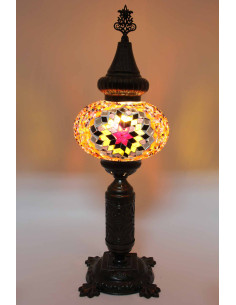 Turkish Mosaic Lamp with a pink star on amber, 19 in 2