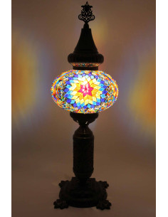Lampe turque en mosaïque à soleil bleu et jaune, 19 po