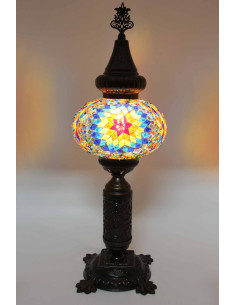 Turkish Mosaic Lamp with a blue and yellow sunburst, 19 in 2