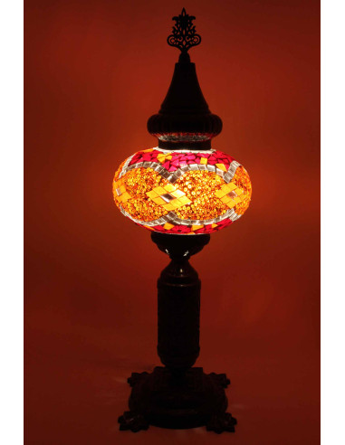 Lampe turque en mosaïque rouge et orange, 19 po