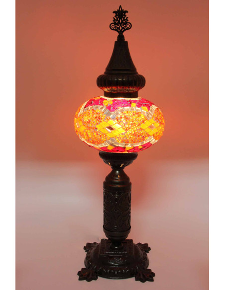 Lampe turque en mosaïque rouge et orange, 19 po