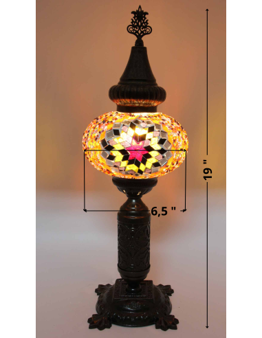 Turkish Mosaic Lamp with a pink star on amber,...