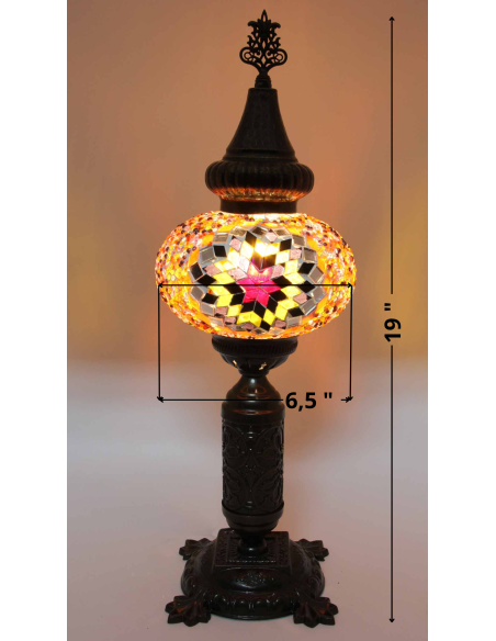 Turkish Mosaic Lamp with a pink star on amber, 19 in
