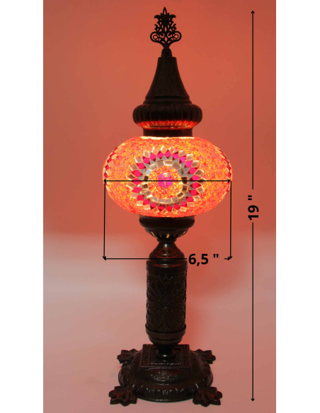 Lampe turque en mosaïque rouge à médaillon, 19 po