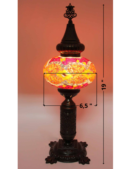 Lampe turque en mosaïque rouge et orange, 19 po
