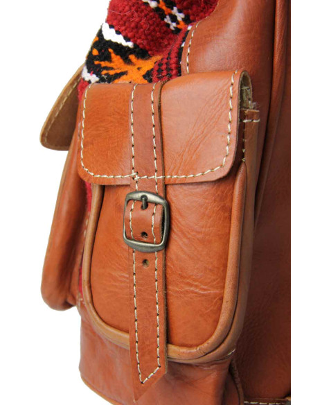 Caramel Leather and Red Kilim Backpack