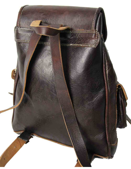 Sac à dos en cuir marron et kilim rouge