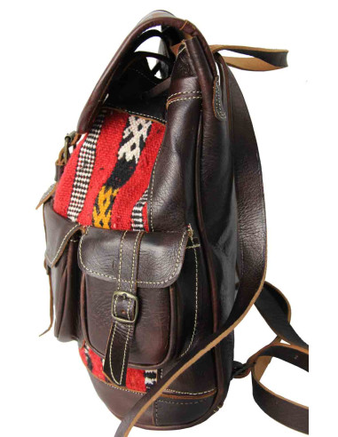 Brown Leather and Red Kilim Backpack