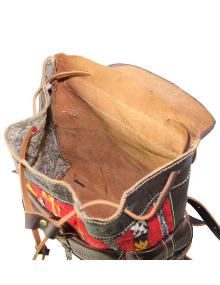 Brown Leather and Red Kilim Backpack