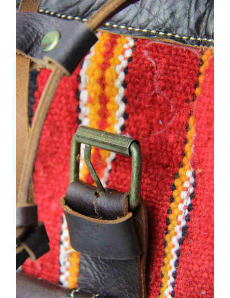 Brown Leather and Red Kilim Backpack