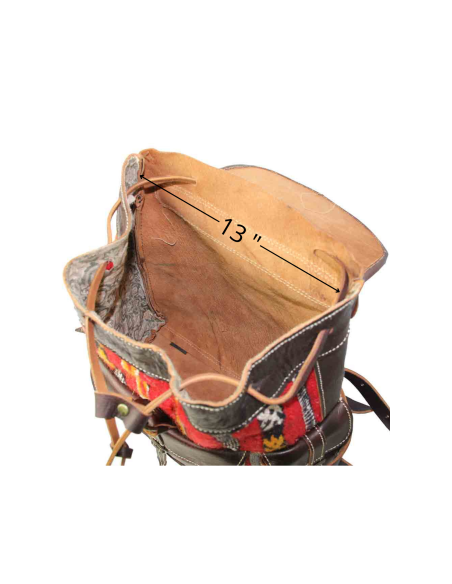Sac à dos en cuir marron et kilim rouge