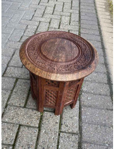 Table ronde en bois de sheesham sculpté, 15 po 2