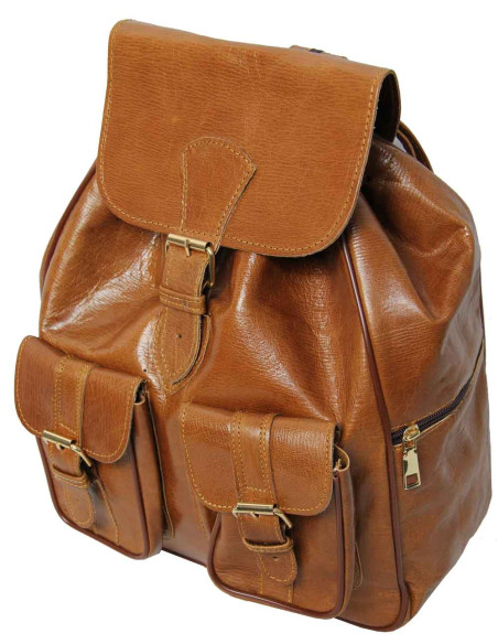 Sac à dos en cuir de chèvre caramel, 2 tailles