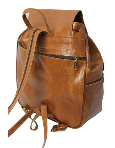 Sac à dos en cuir de chèvre caramel, 2 tailles