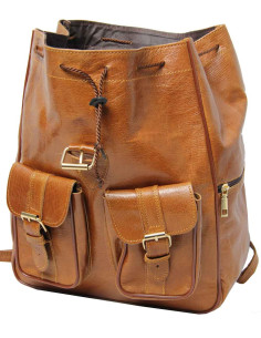 Caramel Goat Leather Backpack, 2 Sizes 2