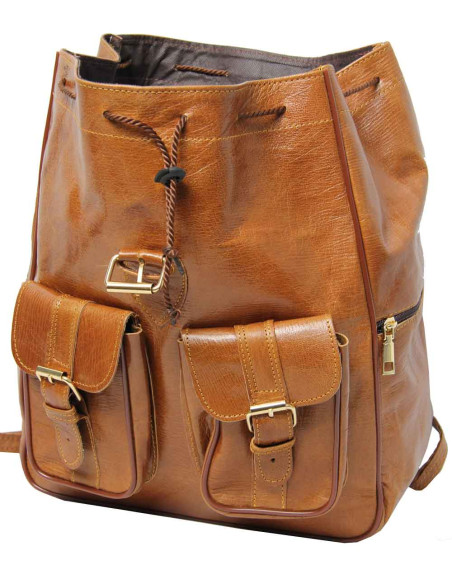 Caramel Goat Leather Backpack, 2 Sizes