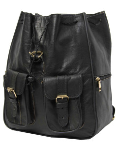 Sac à dos en cuir de chèvre noir, 2 tailles 2