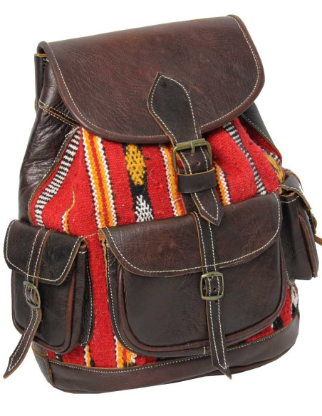 Brown Leather and Red Kilim Backpack