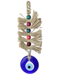 Hanging blue eye with beads and fringe