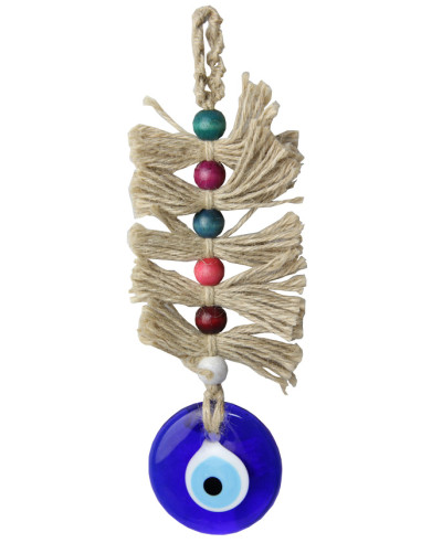 Hanging blue eye with beads and fringe