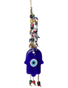 Blue Hand of Fatima (khamsa) with colourful beads