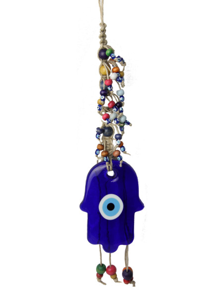 Blue Hand of Fatima (khamsa) with colourful beads