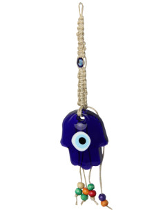 Main de Fatma (khomsa) bleue avec perles en bois