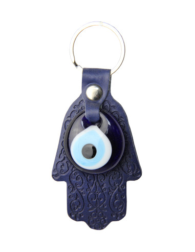 Porte-clés en cuir bleu