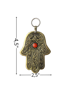 Gold metal Hand of Fatima with red stone 2