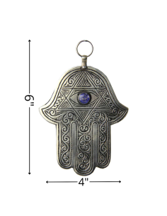 Silver metal Hand of Fatima with star and blue stone 2