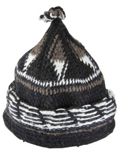 Black wool Berber beanie with white patterns