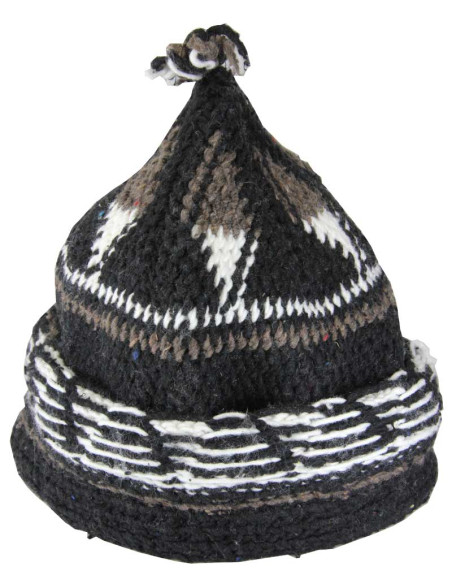 Black wool Berber beanie with white patterns