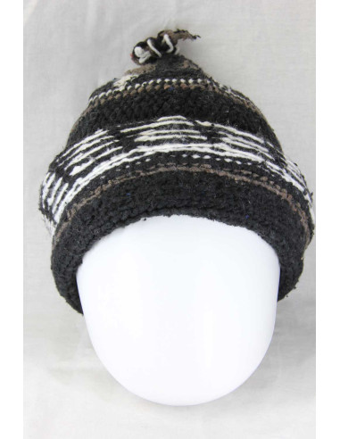 Black wool Berber beanie with white patterns