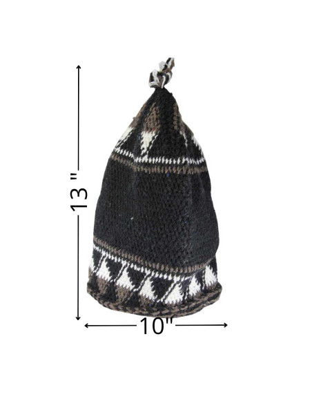 Black wool Berber beanie with white patterns