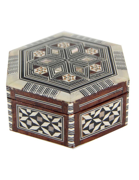 Hexagonal mother-of-pearl inlaid box
