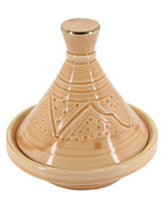Mini tajine en céramique gravée à liseré doré, caramel