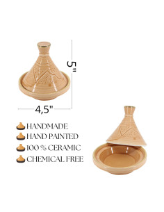 Mini tagine in engraved ceramic with gold rim, caramel 2
