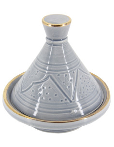 Mini tajine en céramique gravée à liseré doré, gris