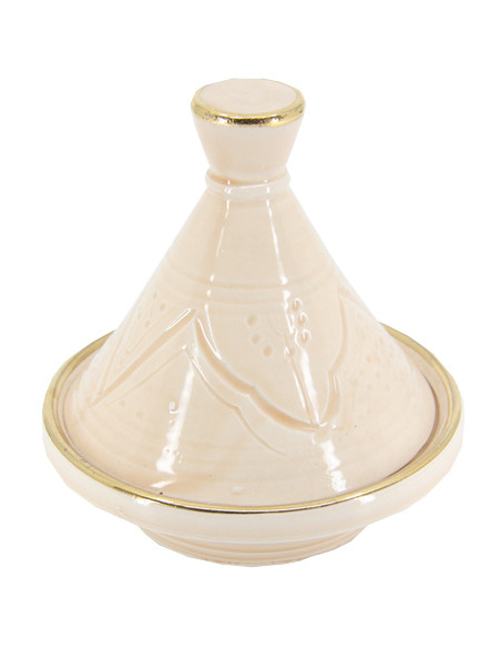 Mini tajine en céramique gravée à liseré doré, crème