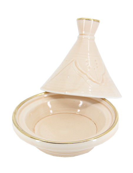 Mini tajine en céramique gravée à liseré doré, crème