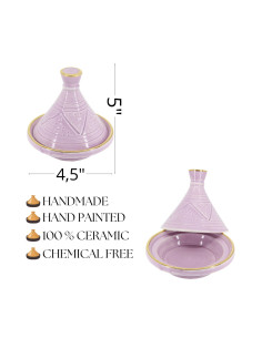 Mini tagine in engraved ceramic with gold rim, lilac 2