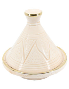 Mini tajine en céramique gravée à liseré doré, crème,...
