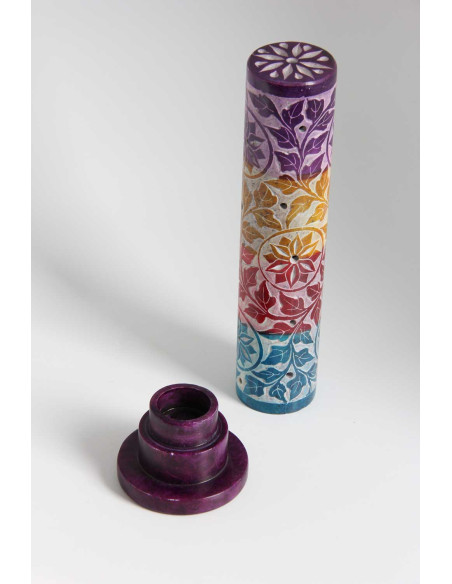 Round colourful incense tower with engraved flowers