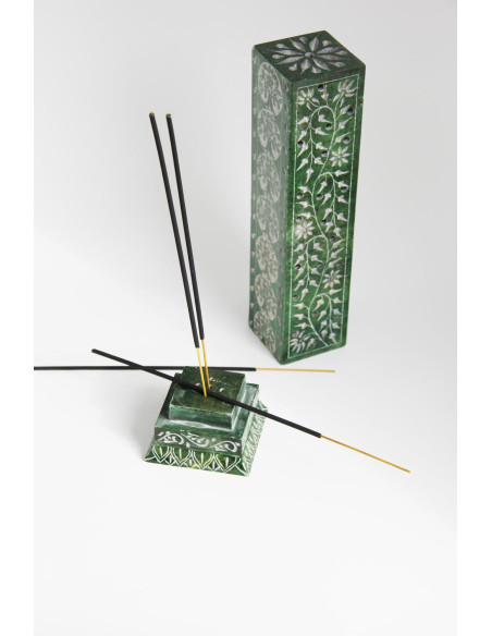 Square green engraved incense tower