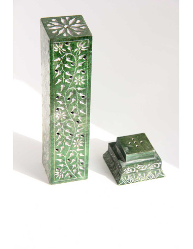 Square green engraved incense tower