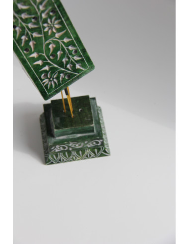 Square green engraved incense tower