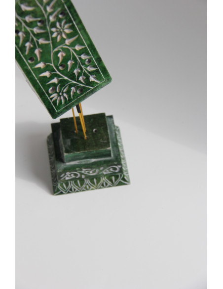 Square green engraved incense tower