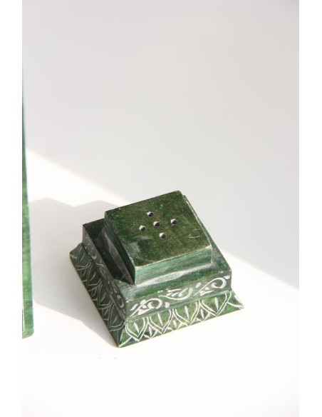 Square green engraved incense tower
