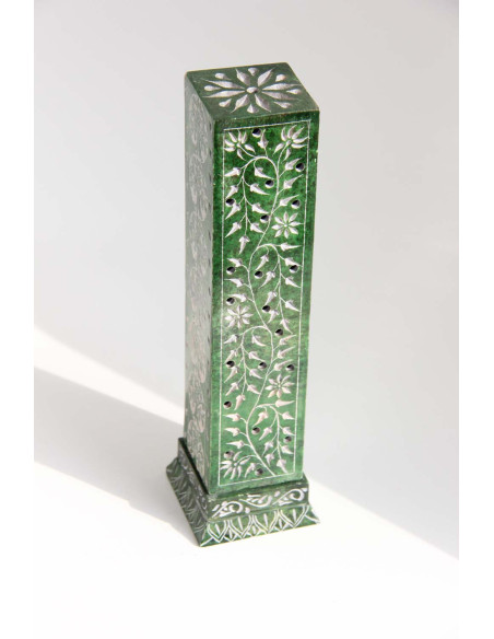 Square green engraved incense tower