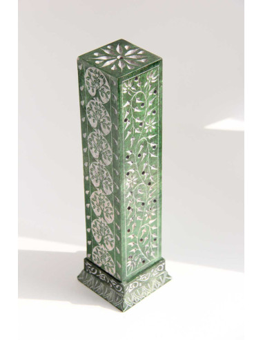 Square green engraved incense tower